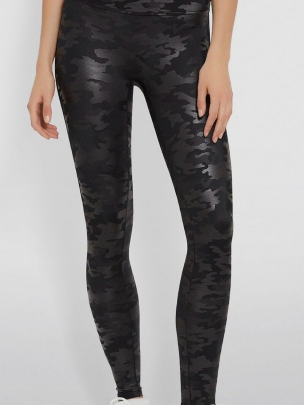 SPANX Faux Leather Black Camo High-Waist Leggings